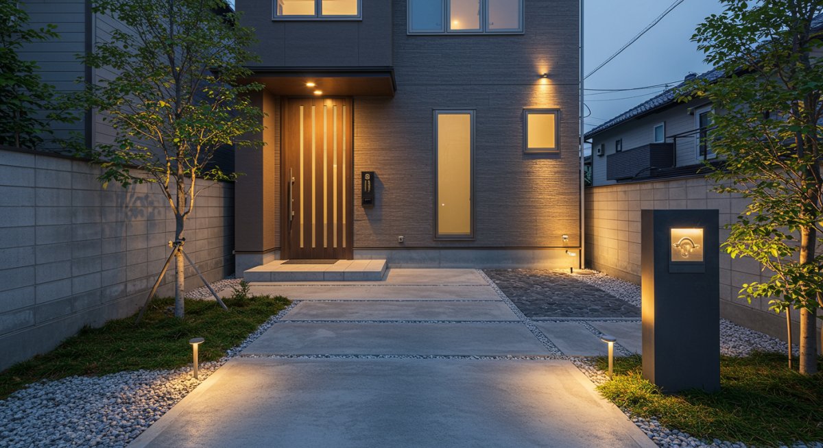 モダンなデザインのアプローチと駐車場のリフォーム事例