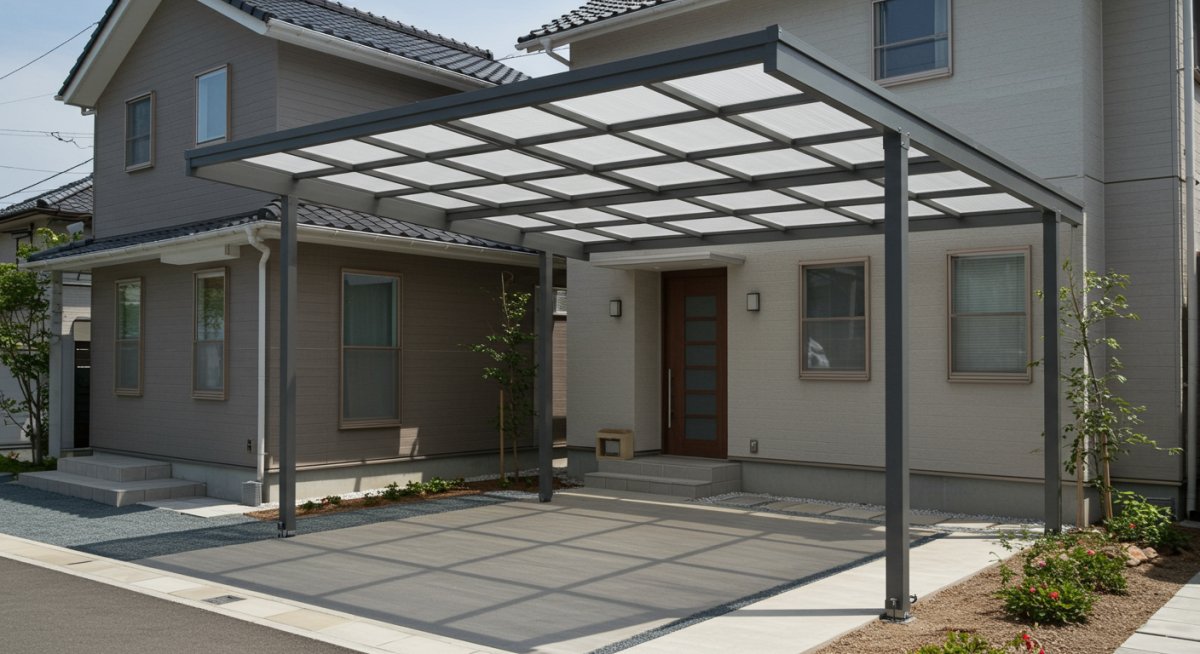 モダンデザインのカーポート設置事例