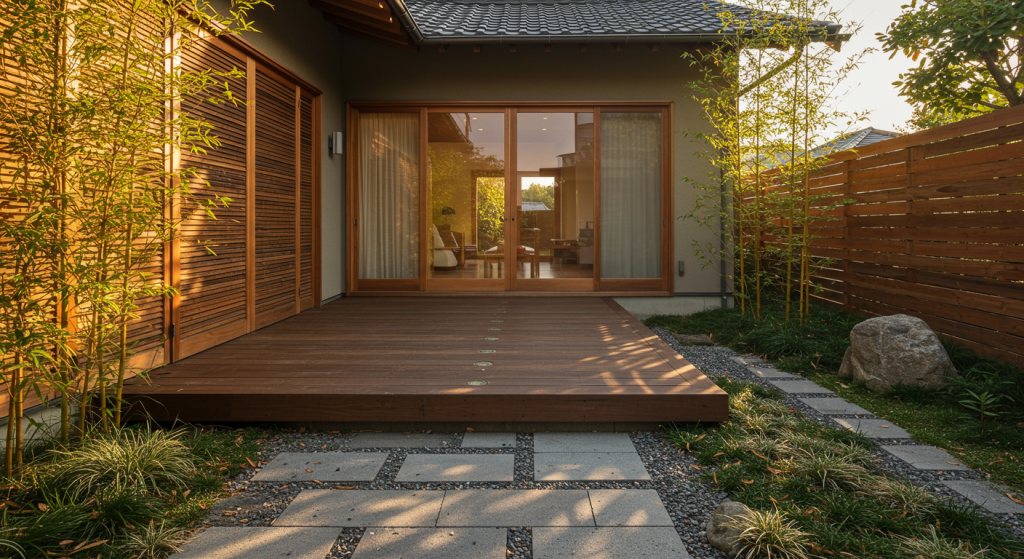 日の光を感じるウッドデッキの施工イメージ