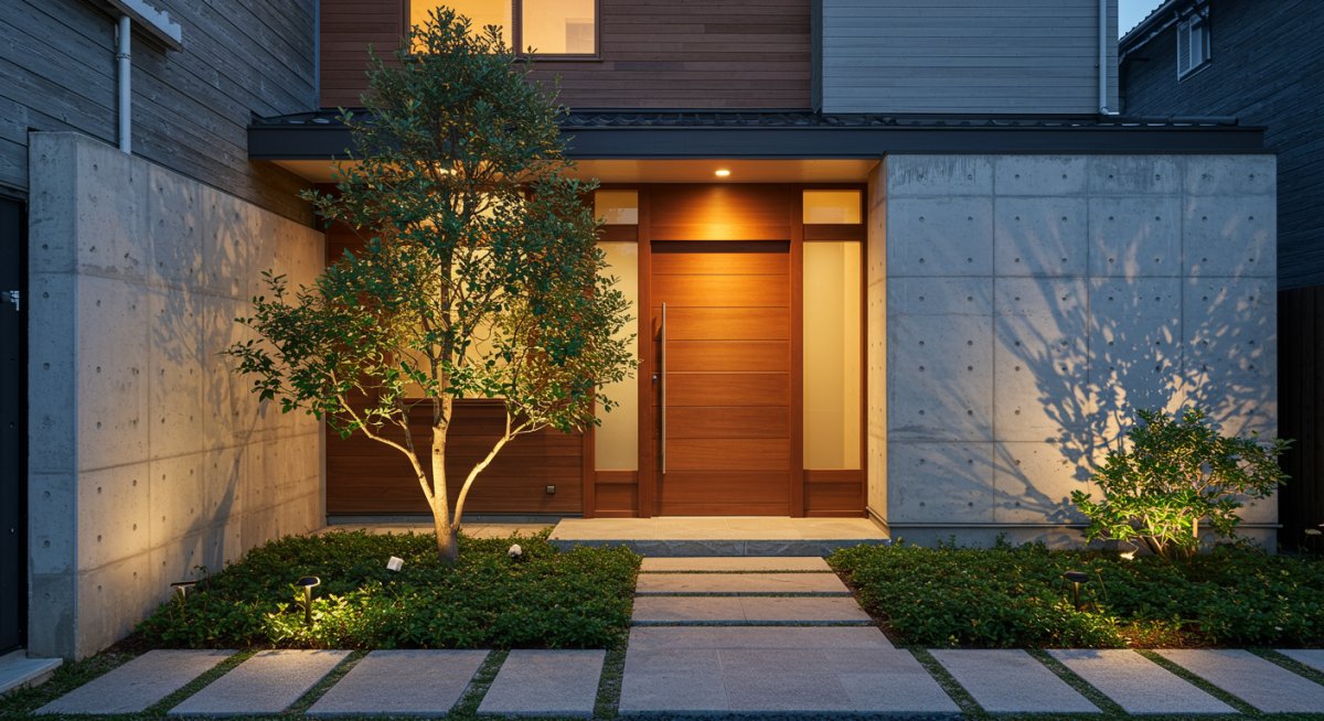 ライトアップされた新築外構のイメージ